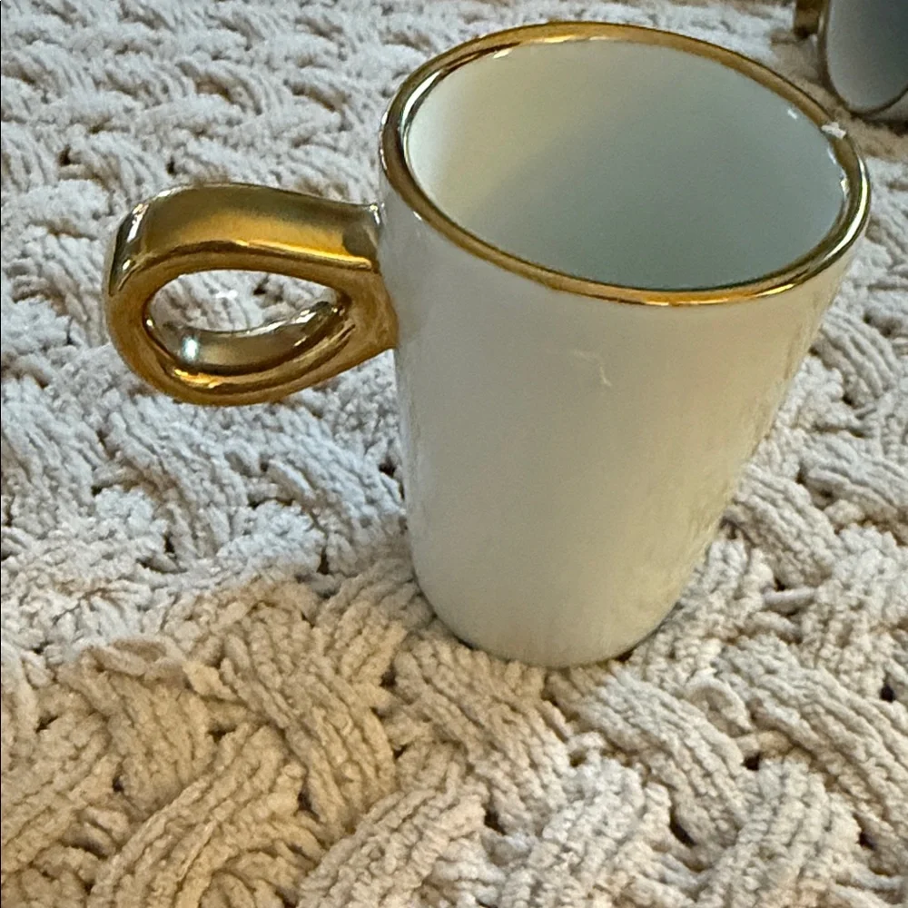 West Elm White Mug with Gold Initial and Handle N